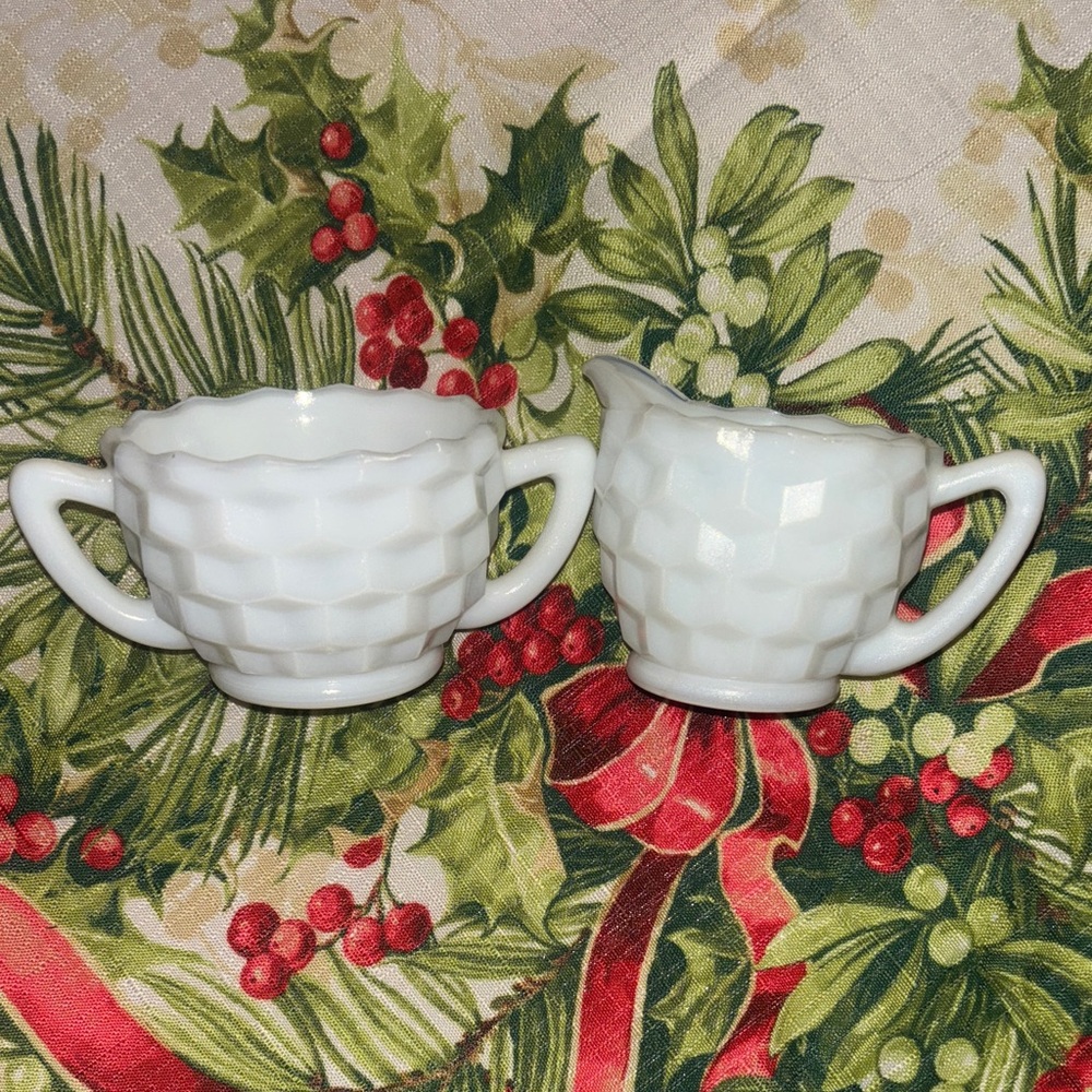 Vintage Hazel-Atlas Milk Glass Cube Creamer & Sugar Set
